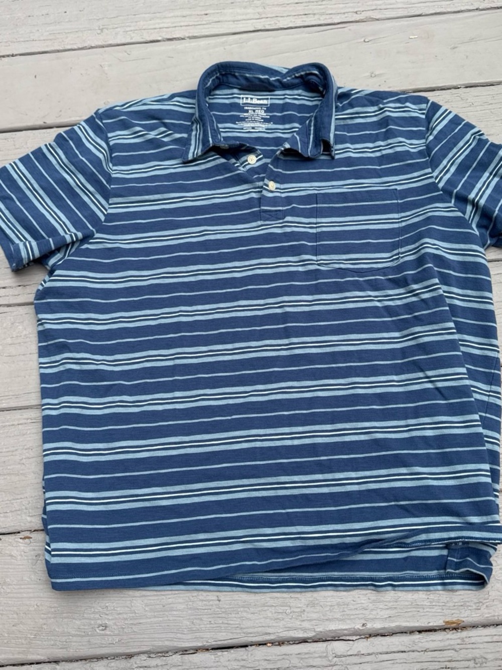 L.L. Bean Navy and Light Blue Striped Polo